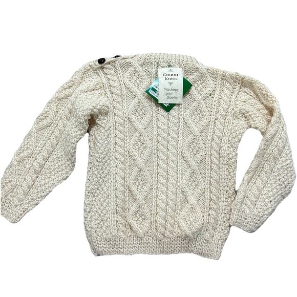 NEW Crana Handknits Irish Wool Cable Knit Children’s Sweater Sz 26 (3/4) Ivory - Picture 7 of 8